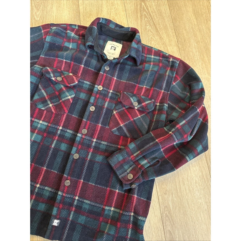 Juneau Men's L/S Fleece Button Down Shirt Plaid Colorful Outdoor Medium‎